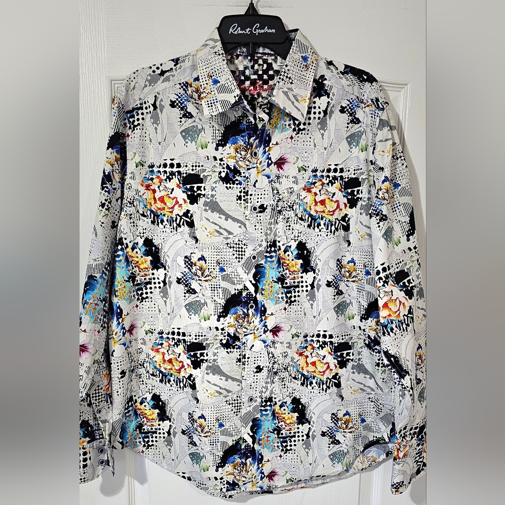 Robert Graham Multicolor Abstract Floral Men's Shirt Size Large New Without Tags